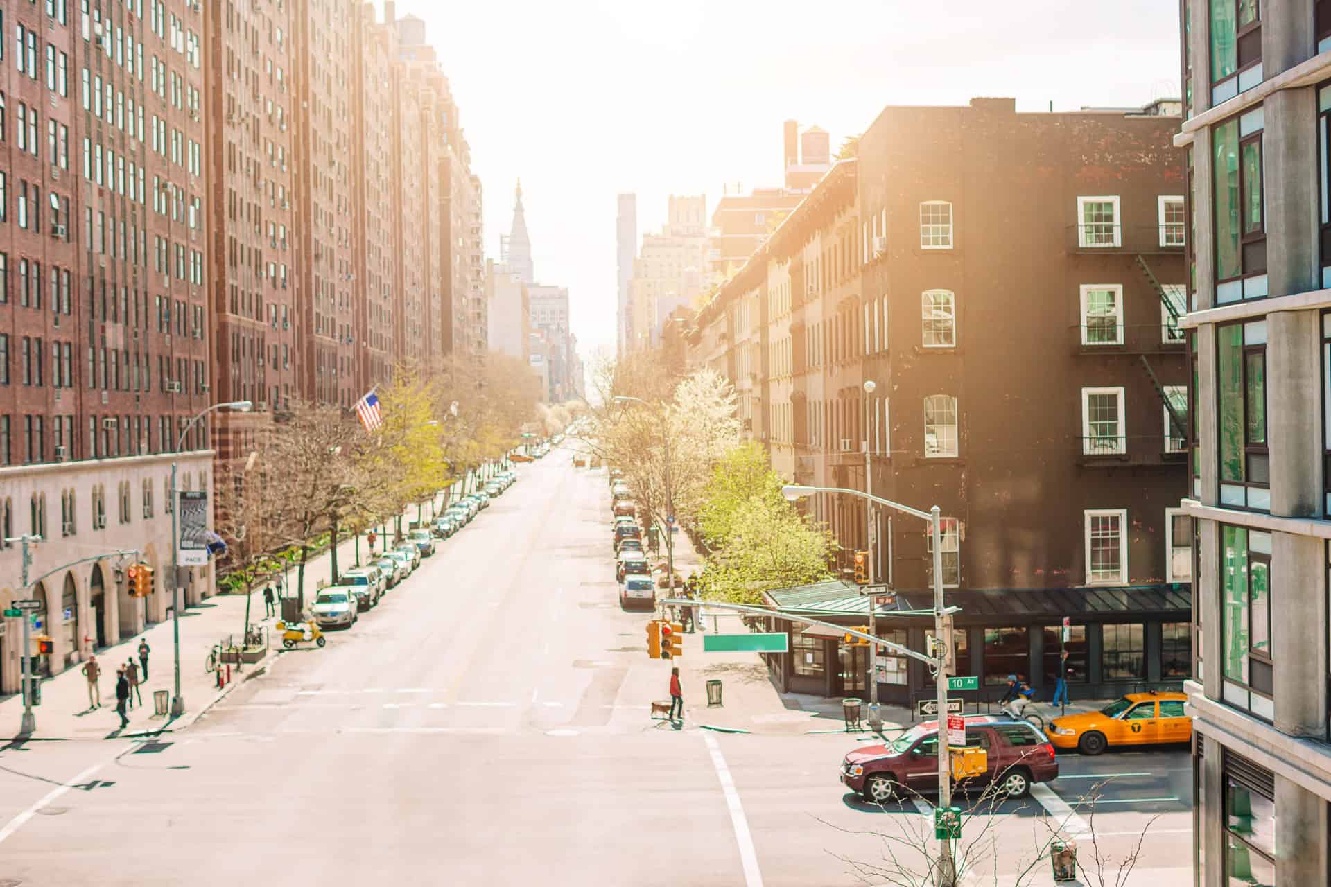 Empty streets in a downtown.