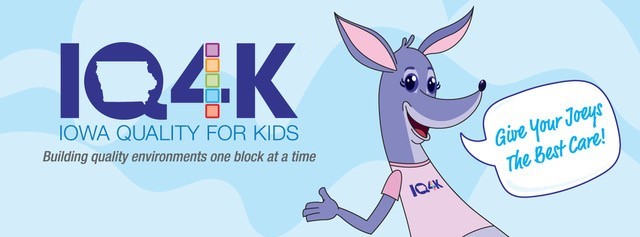 Iowa Childcare Resource & Referral logo with a cartoon dog mascot and slogan.