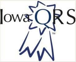 Iowa Childcare Resource & Referral logo with sunburst design and text.