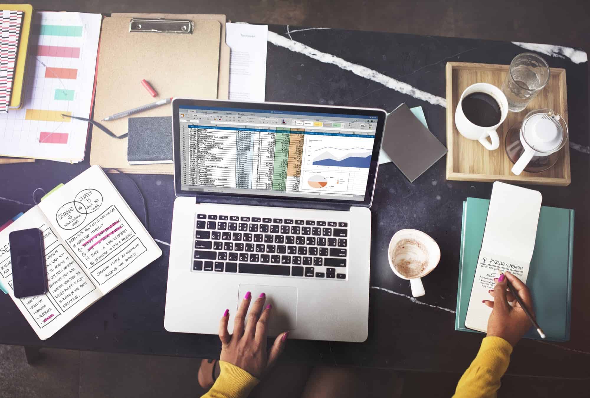 Financial Planning Accounting Report Spreadsheet Concept on laptop screen